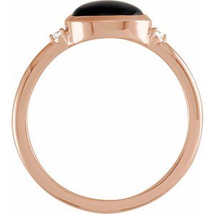 14K Rose Gold 9x7 mm Round Natural Black Onyx & .03 CTW Natural Diamond Ring