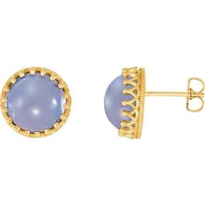 14K Yellow Gold 8 mm Natural Blue Chalcedony Earrings