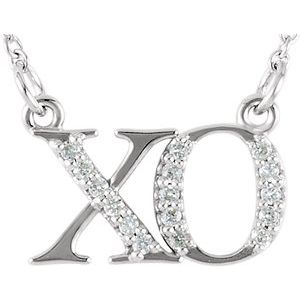 14K White Gold .07 CTW Natural Diamond "XO" Phrase 16 1/2" Necklace