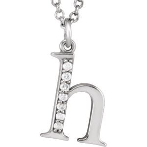14K White Gold .03 CTW Natural Diamond Lowercase Initial H 16" Necklace