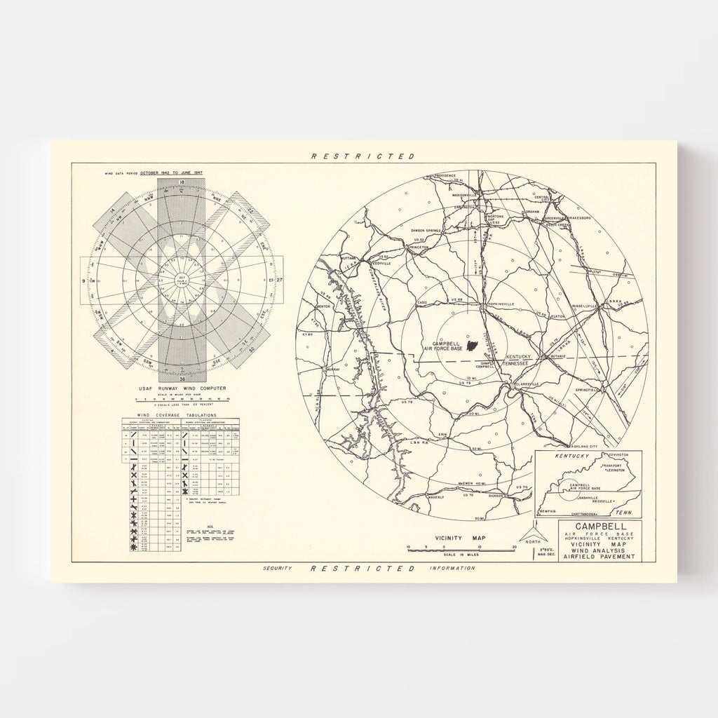 Vintage Map of the Campbell Air Force Base Vicinity, 1952