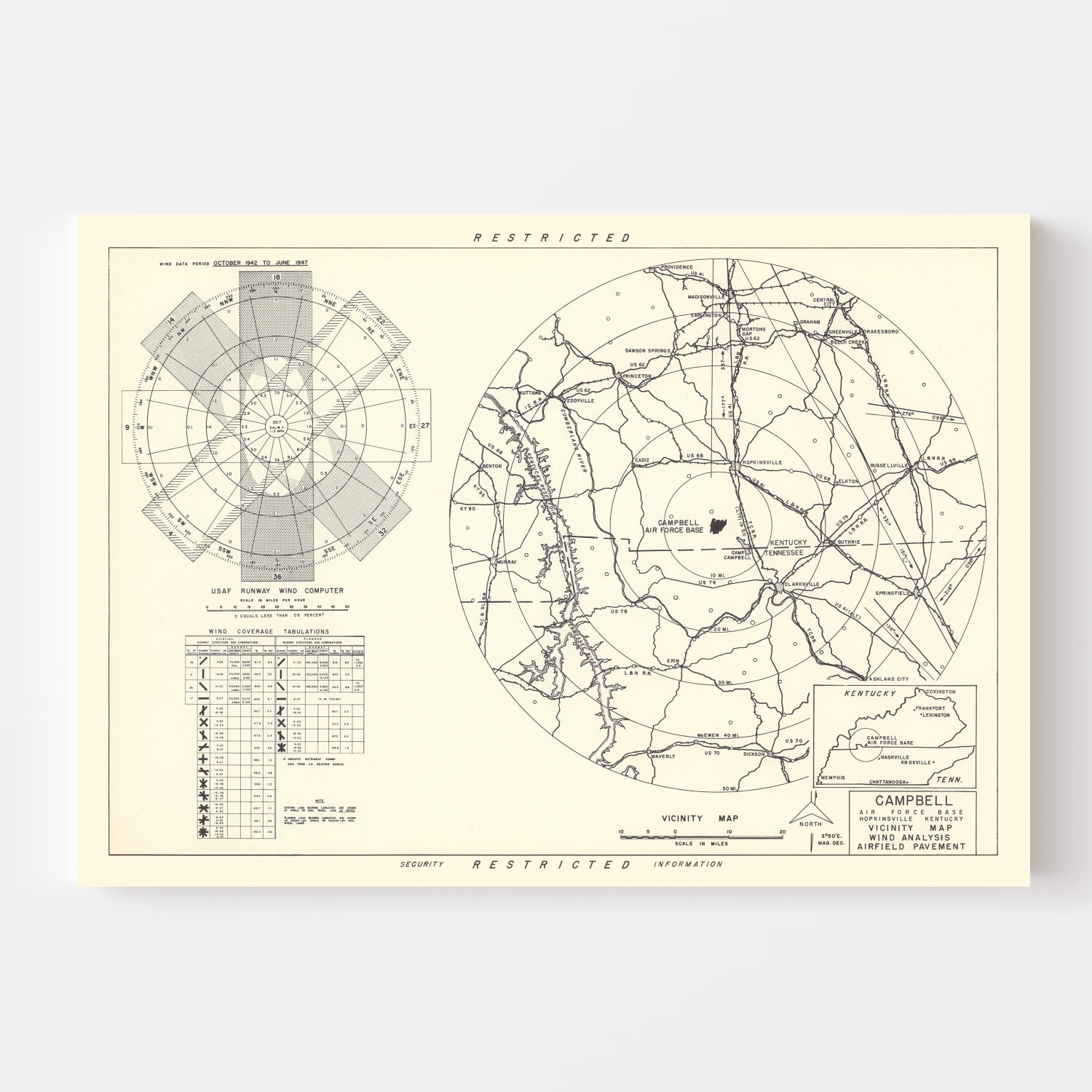 Vintage Map of the Campbell Air Force Base Vicinity, 1952
