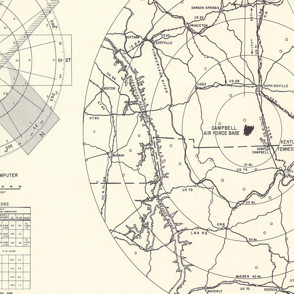 Vintage Map of the Campbell Air Force Base Vicinity, 1952