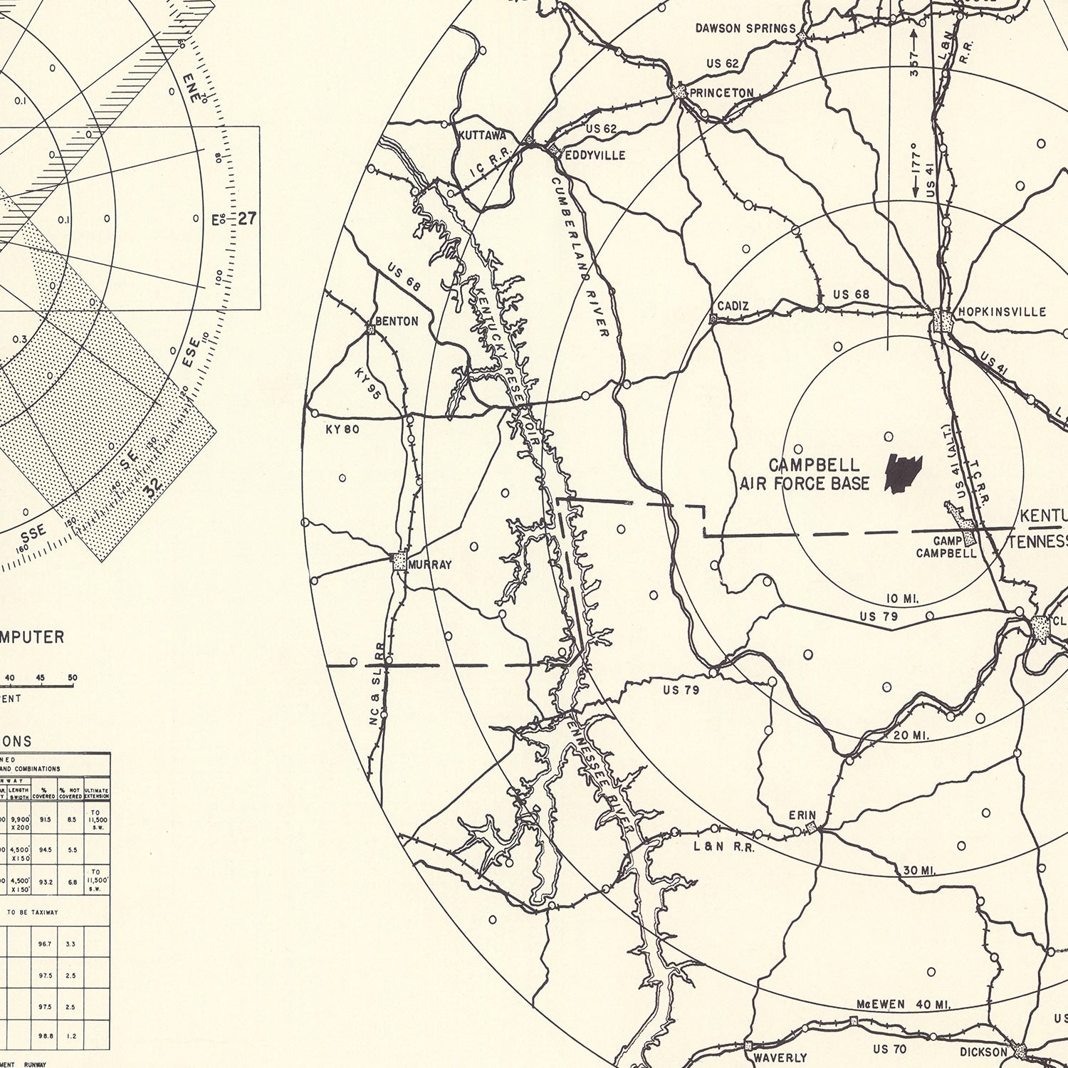 Vintage Map of the Campbell Air Force Base Vicinity, 1952