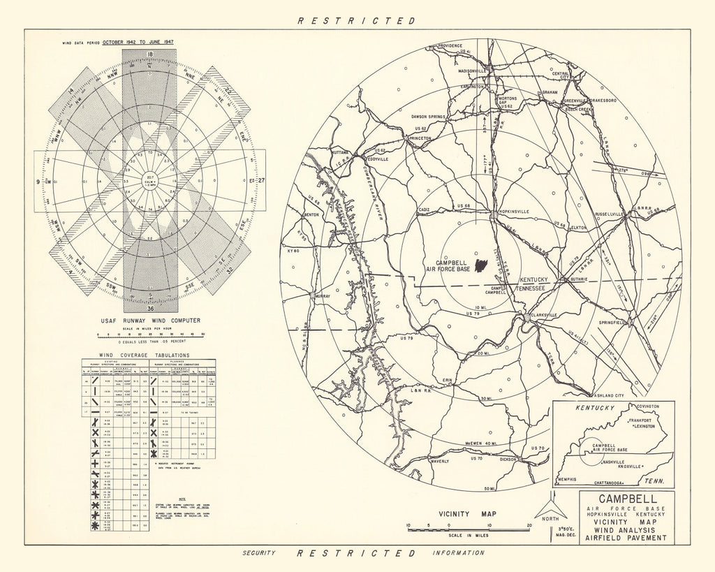 Vintage Map of the Campbell Air Force Base Vicinity, 1952