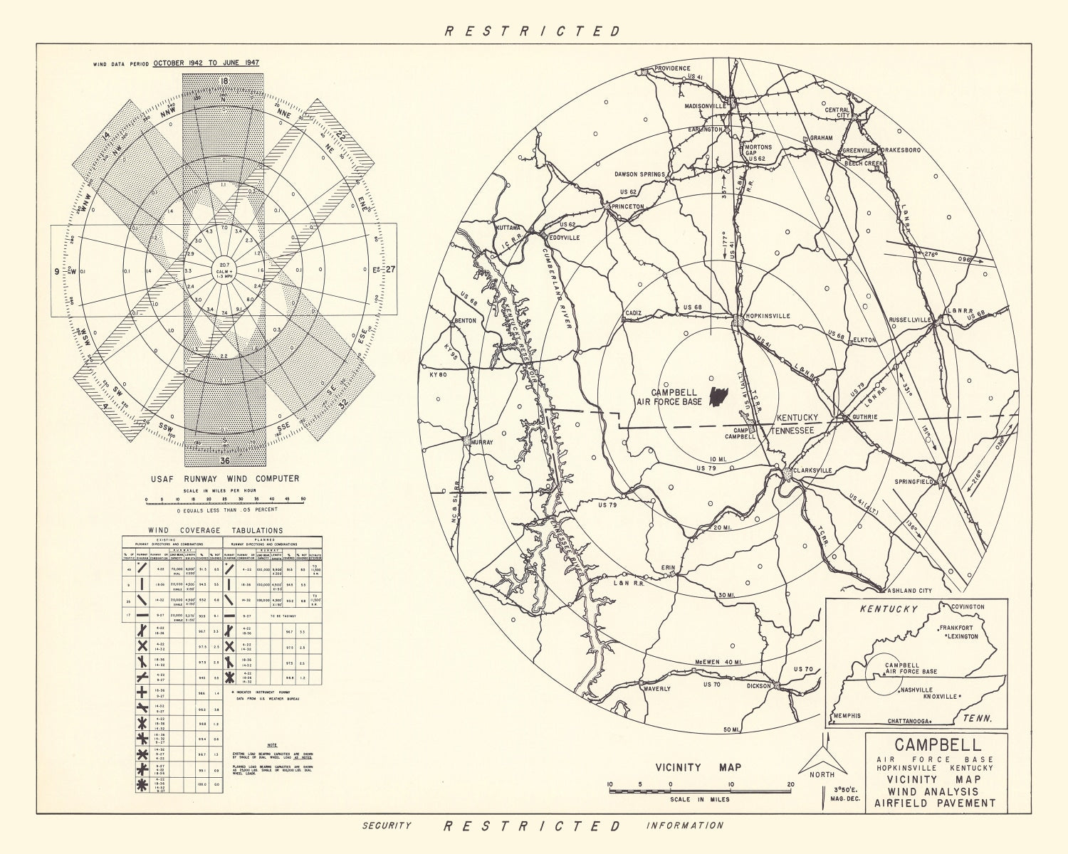 Vintage Map of the Campbell Air Force Base Vicinity, 1952