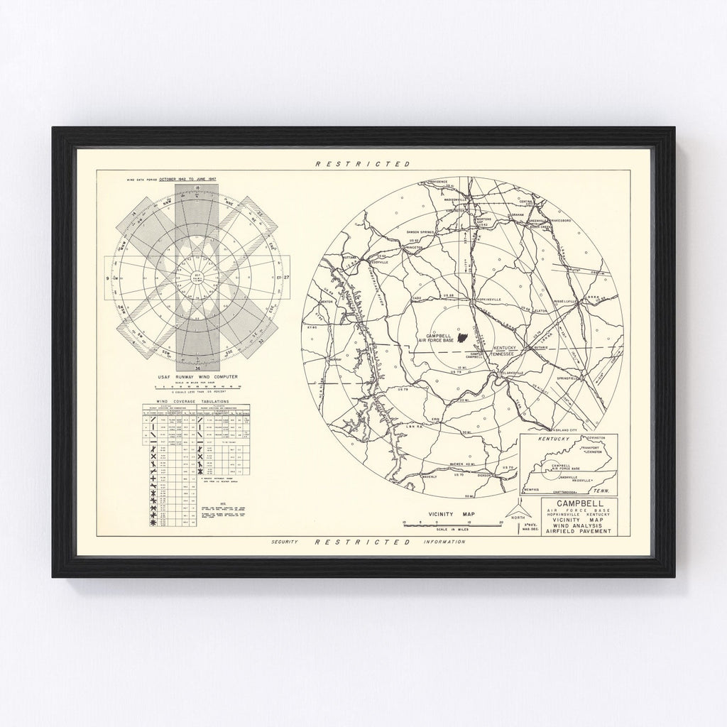 Vintage Map of the Campbell Air Force Base Vicinity, 1952