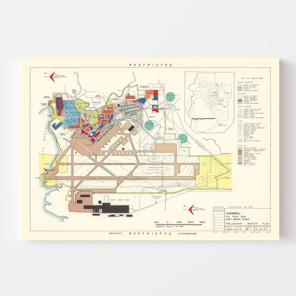Vintage Map of Carswell Air Force Base, 1952