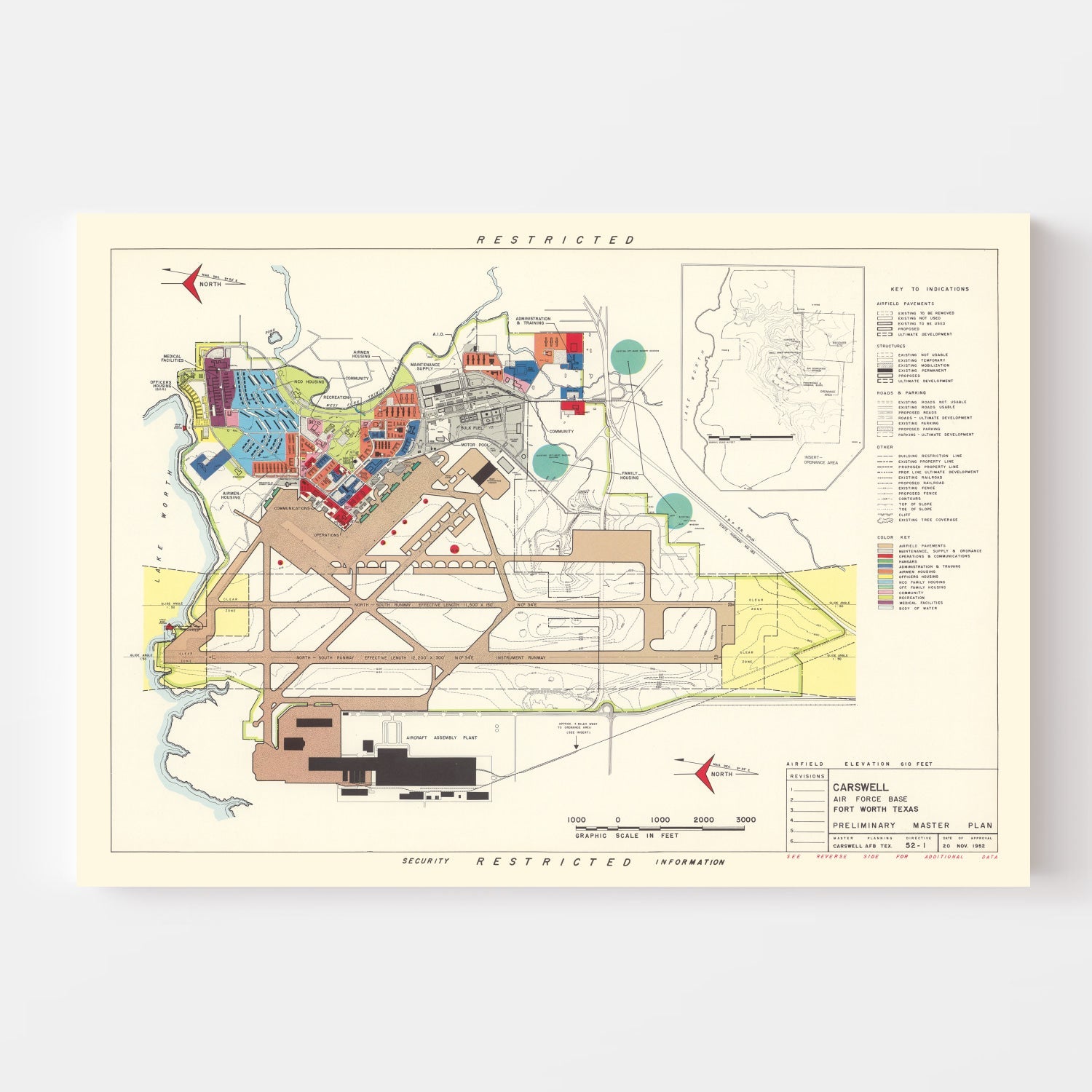 Vintage Map of Carswell Air Force Base, 1952