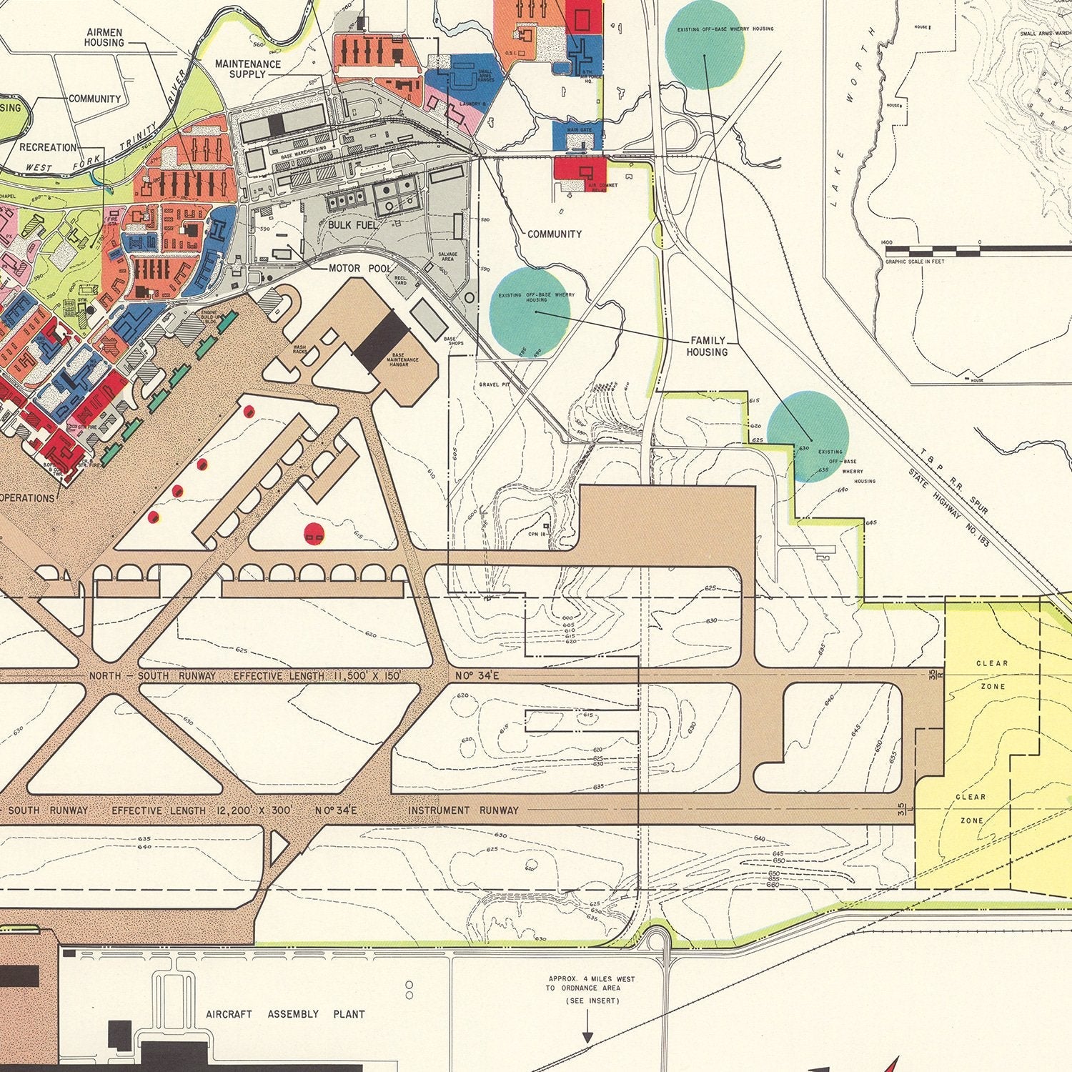 Vintage Map of Carswell Air Force Base, 1952