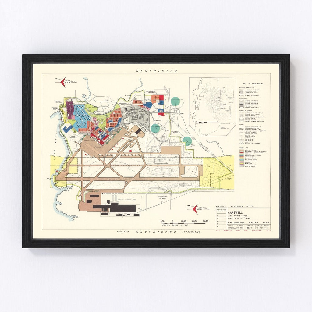 Vintage Map of Carswell Air Force Base, 1952