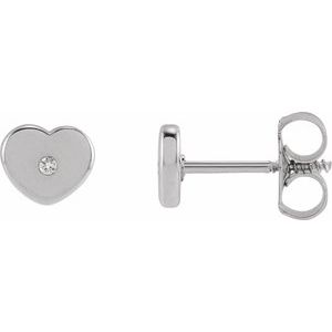 Sterling Silver .01 CTW Natural Diamond Youth Heart Earrings