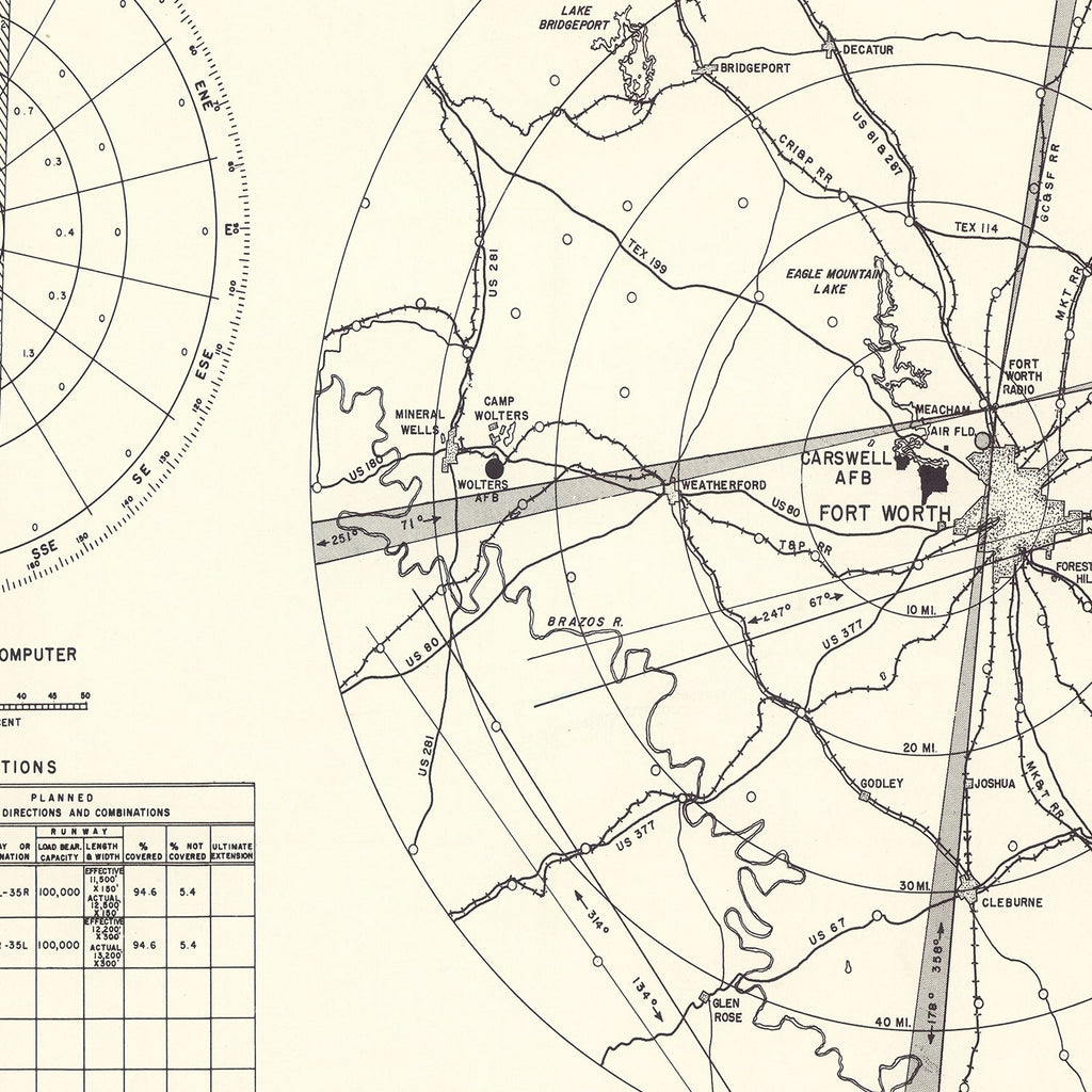 Vintage Map of the Carswell Air Force Base Vicinity, 1952