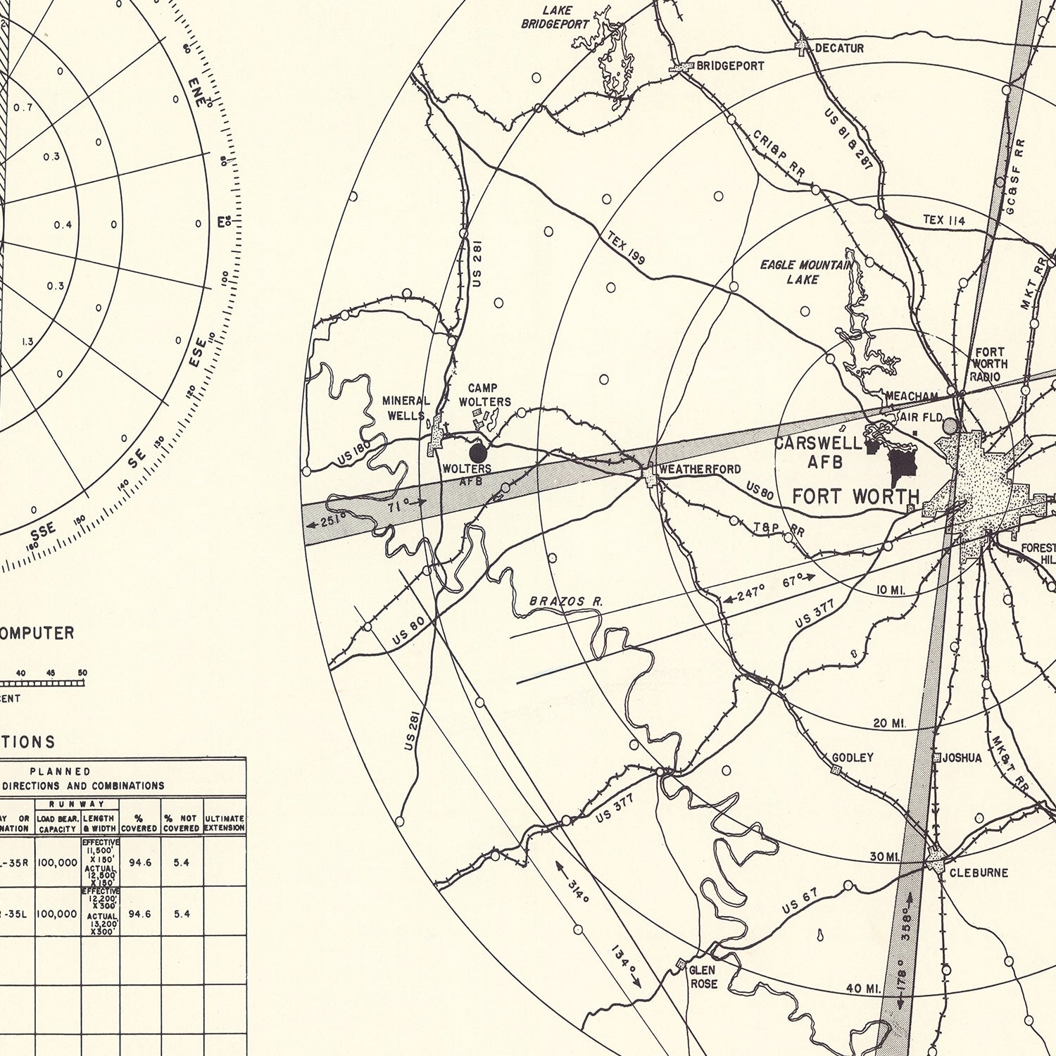 Vintage Map of the Carswell Air Force Base Vicinity, 1952