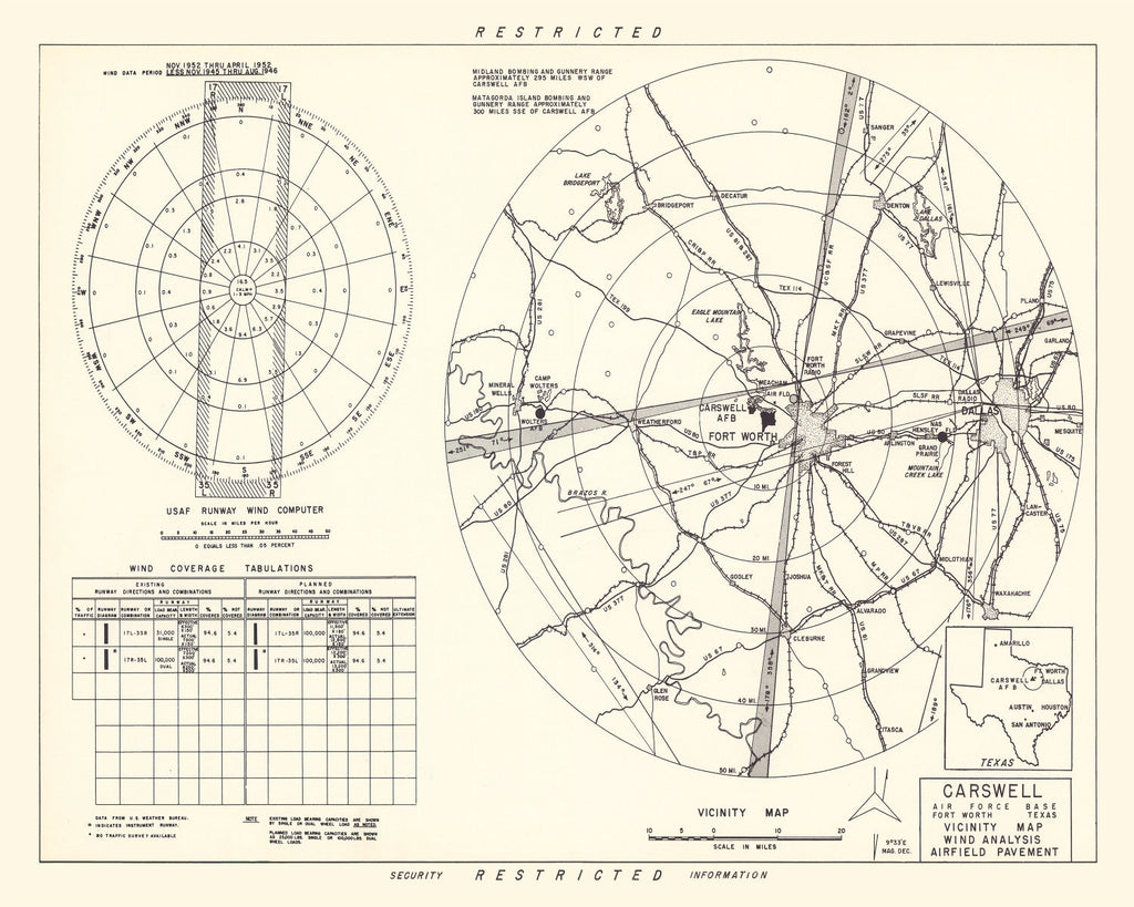 Vintage Map of the Carswell Air Force Base Vicinity, 1952