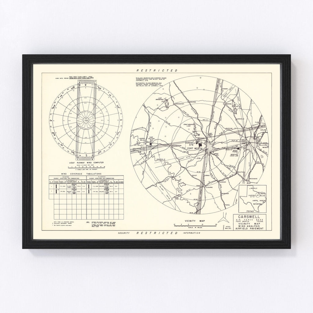 Vintage Map of the Carswell Air Force Base Vicinity, 1952