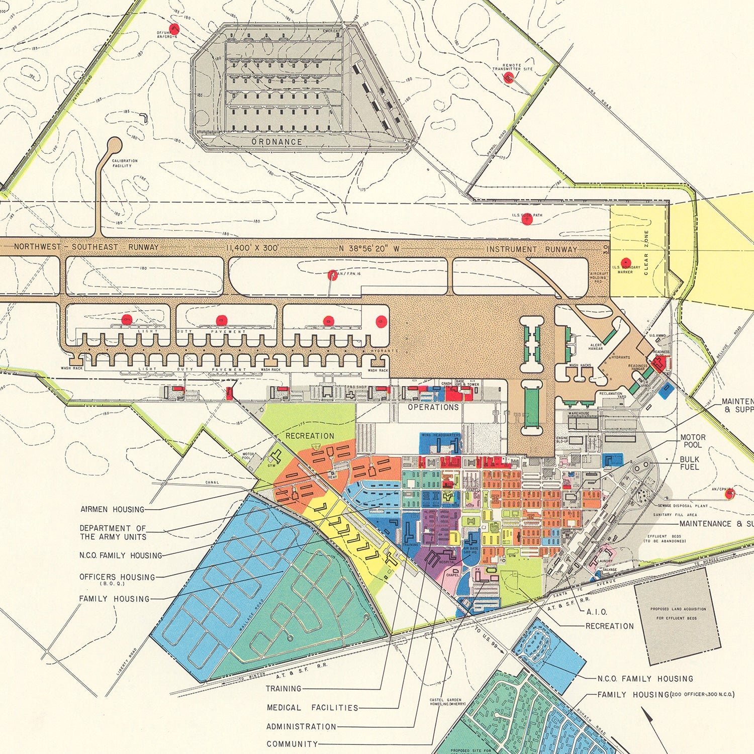 Vintage Map of Castle Air Force Base, 1952