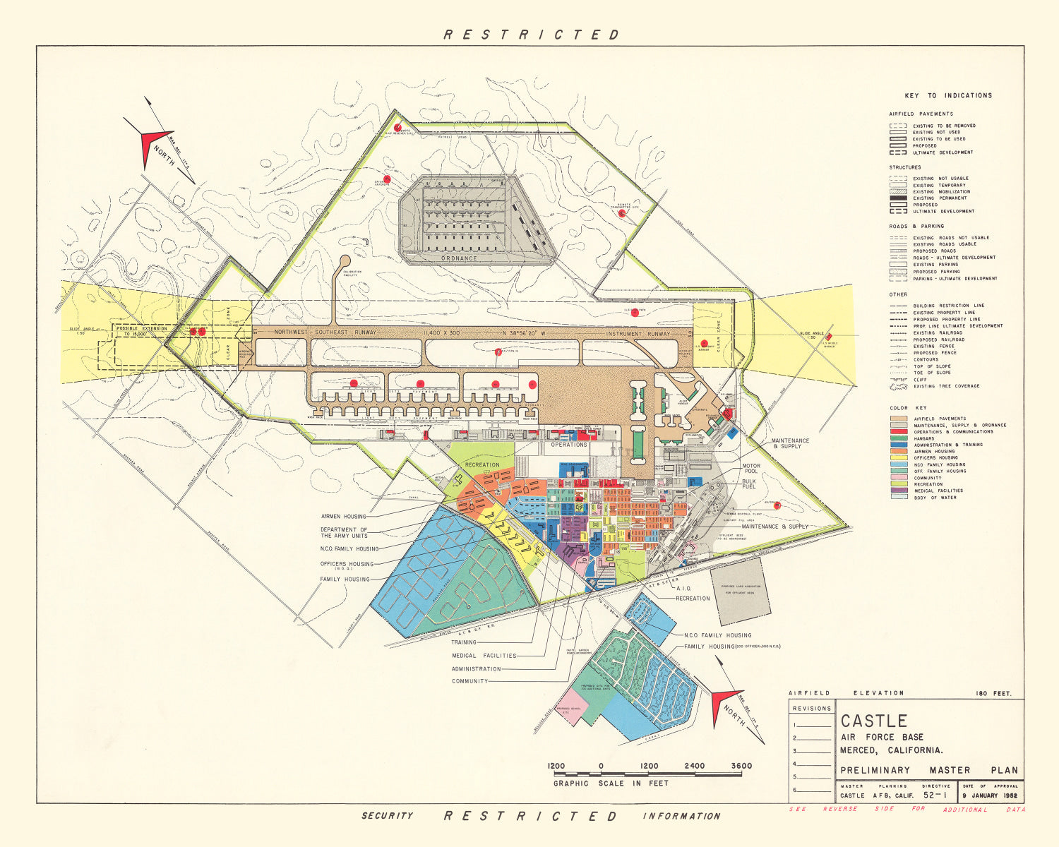 Vintage Map of Castle Air Force Base, 1952