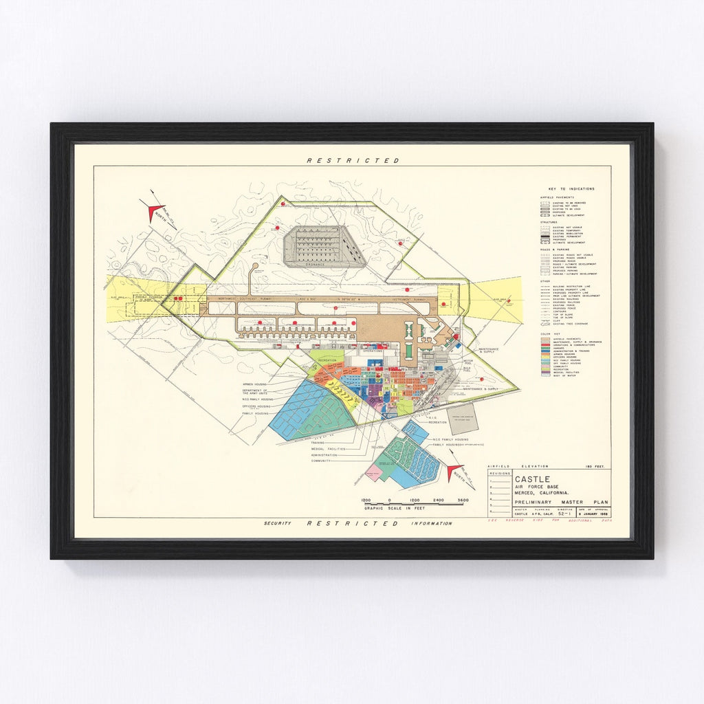 Vintage Map of Castle Air Force Base, 1952