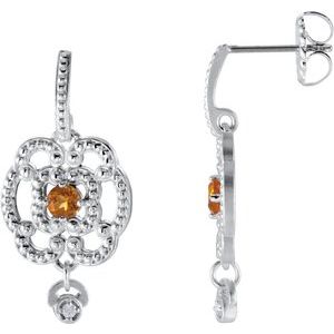 Sterling Silver & 14K White Gold Natural Citrine & .03 CTW Natural Diamond Earrings