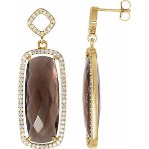 14K Yellow Gold Natural Smoky Quartz & 3/4 CTW Natural Diamond Earrings