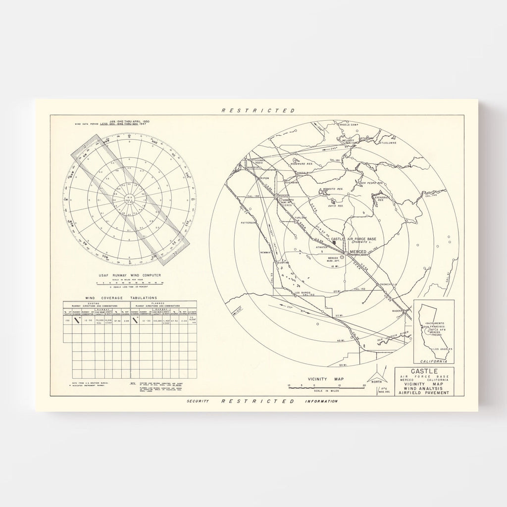 Vintage Map of the Castle Air Force Base Vicinity, 1952