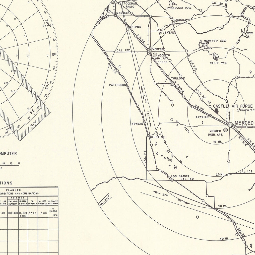 Vintage Map of the Castle Air Force Base Vicinity, 1952