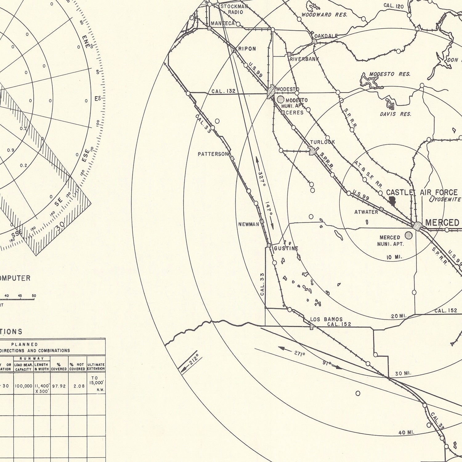 Vintage Map of the Castle Air Force Base Vicinity, 1952