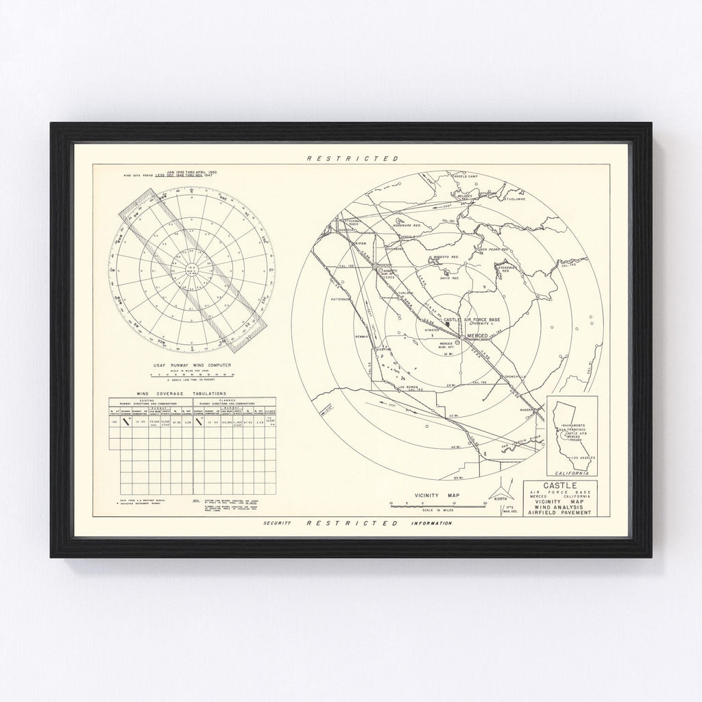 Vintage Map of the Castle Air Force Base Vicinity, 1952