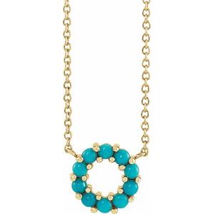 14K Yellow Gold Natural Turquoise Circle Cabochon 18" Necklace