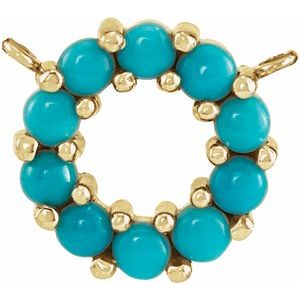 14K Yellow Gold Natural Turquoise Circle Cabochon Necklace Center