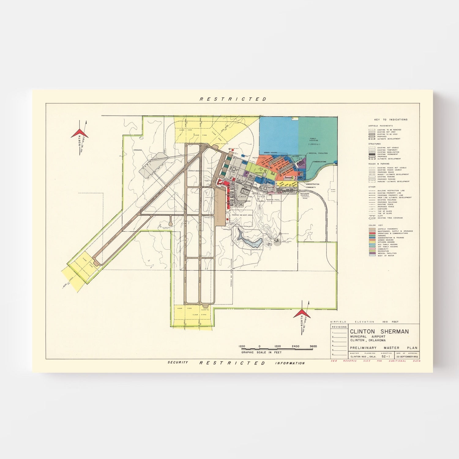 Vintage Map of Clinton Sherman Municipal Airport, 1952