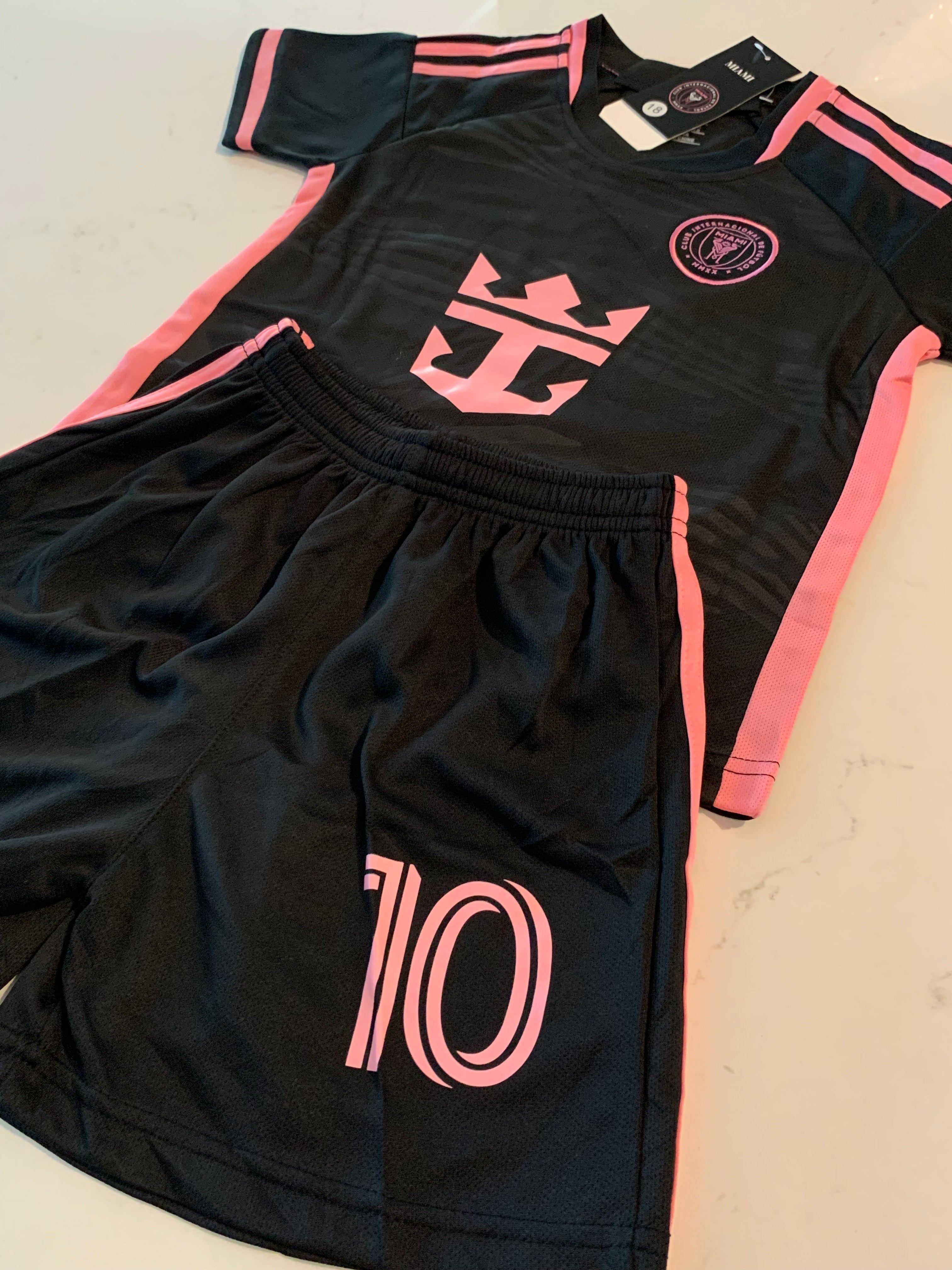 Lionel Messi Black Miami Home Kids Soccer Jersey Set Football Youth Toddler