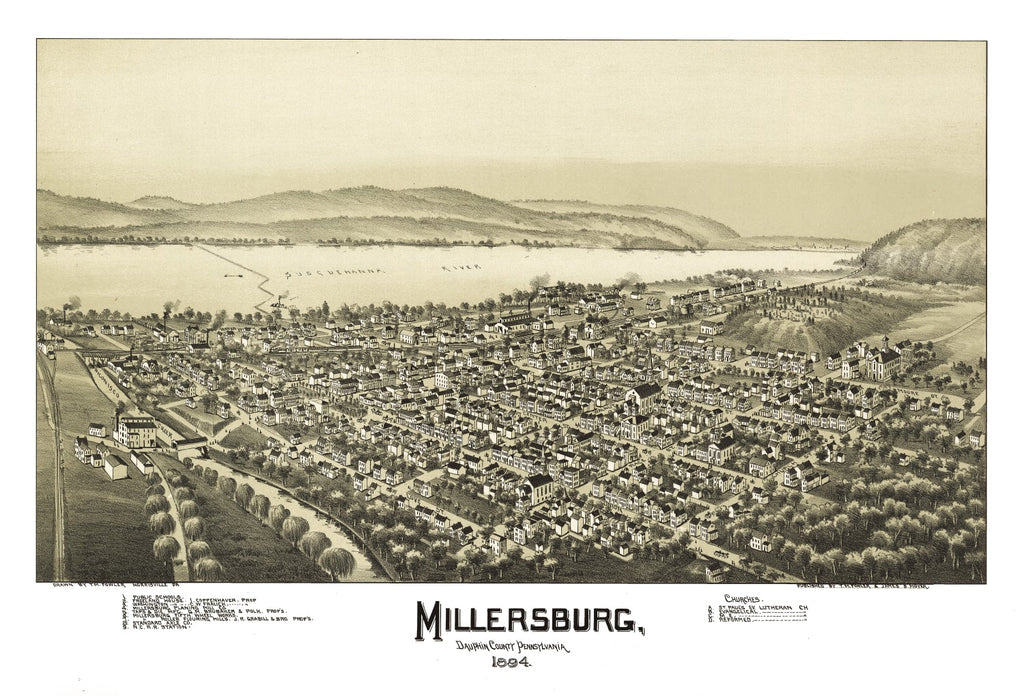 Vintage Map of Millersburg, Pennsylvania 1894