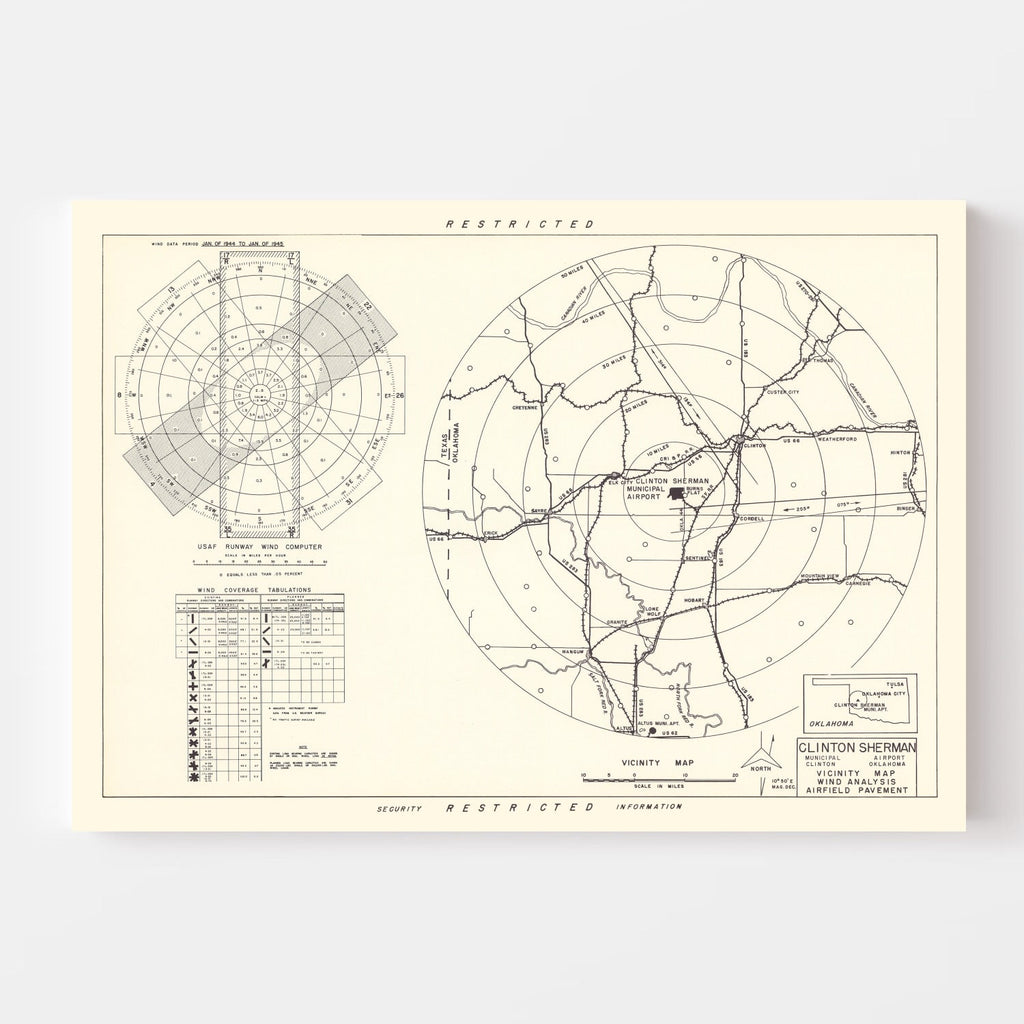 Vintage Map of the Clinton Sherman Municipal Airport Vicinity, 1952
