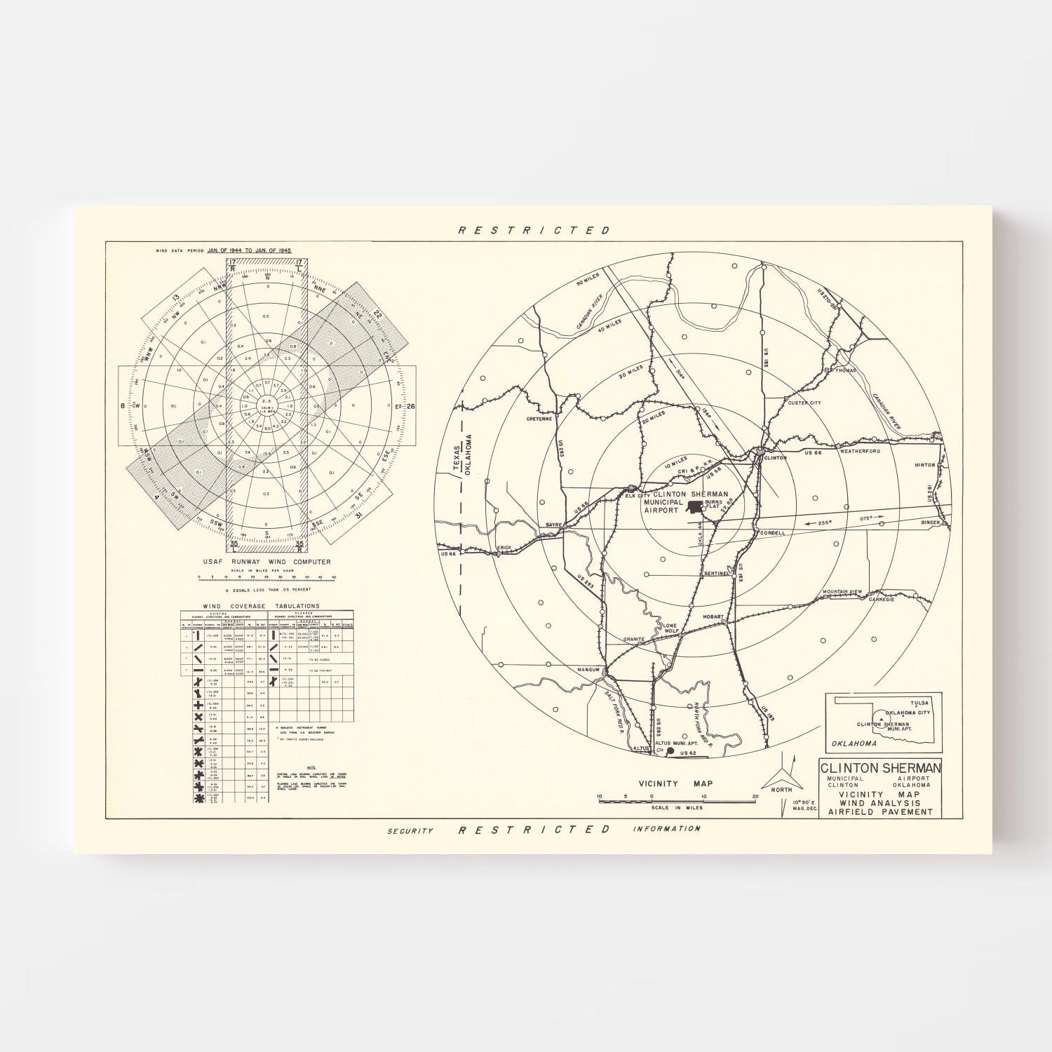 Vintage Map of the Clinton Sherman Municipal Airport Vicinity, 1952