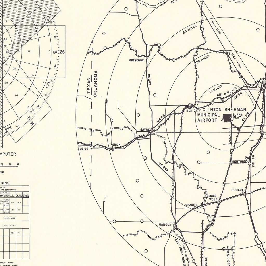 Vintage Map of the Clinton Sherman Municipal Airport Vicinity, 1952