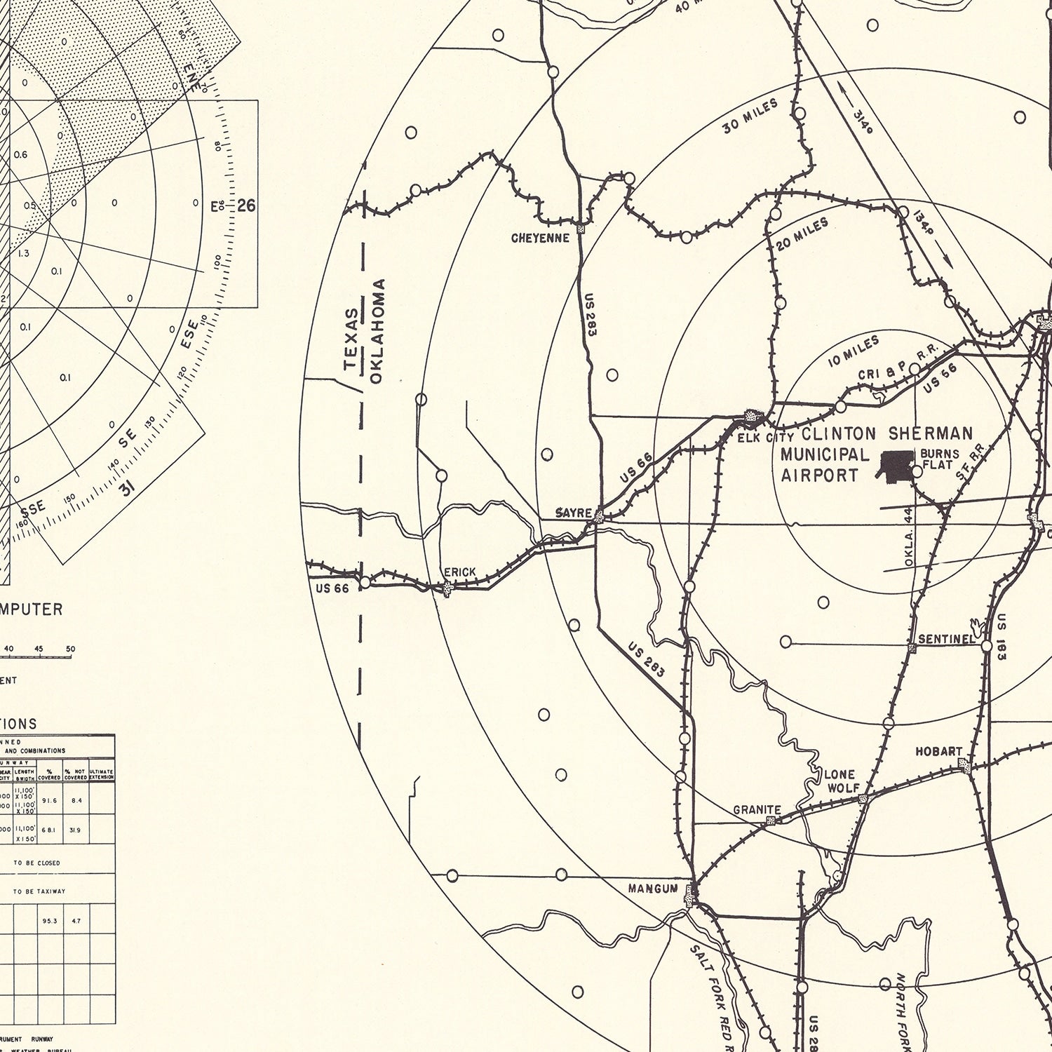 Vintage Map of the Clinton Sherman Municipal Airport Vicinity, 1952