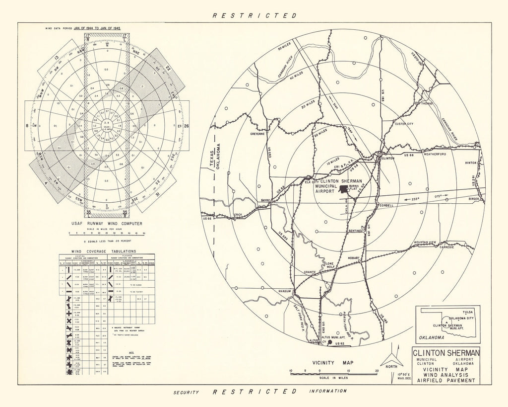 Vintage Map of the Clinton Sherman Municipal Airport Vicinity, 1952