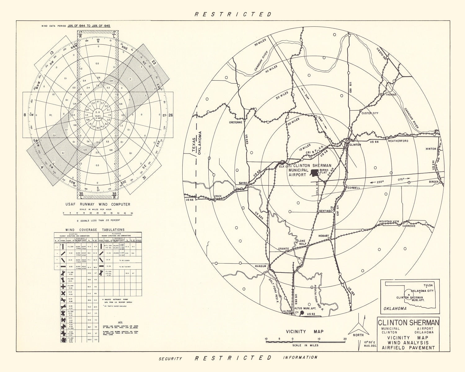 Vintage Map of the Clinton Sherman Municipal Airport Vicinity, 1952