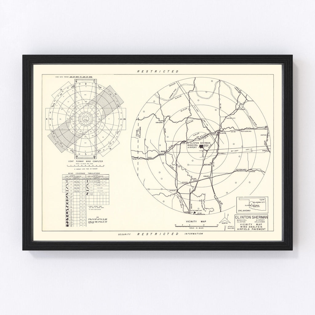 Vintage Map of the Clinton Sherman Municipal Airport Vicinity, 1952