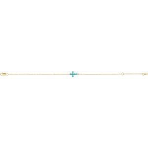 14K Yellow Gold Natural Turquoise Sideways Cross 6 1/2-7 1/2" Bracelet – image 2