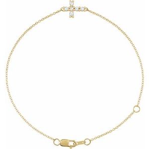 14K Yellow Gold 1/8 CTW Rose-Cut Natural Diamond Sideways Cross 6 1/2-7 1/2" Bracelet