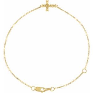 14K Yellow Gold 2 mm Round Sideways Cross 6 1/2-7 1/2" Bracelet Mounting