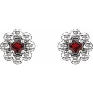 Platinum Natural Mozambique Garnet Petite Flower Beaded Earrings – image 2