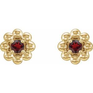 14K Yellow Gold Natural Mozambique Garnet Petite Flower Beaded Earrings – image 2