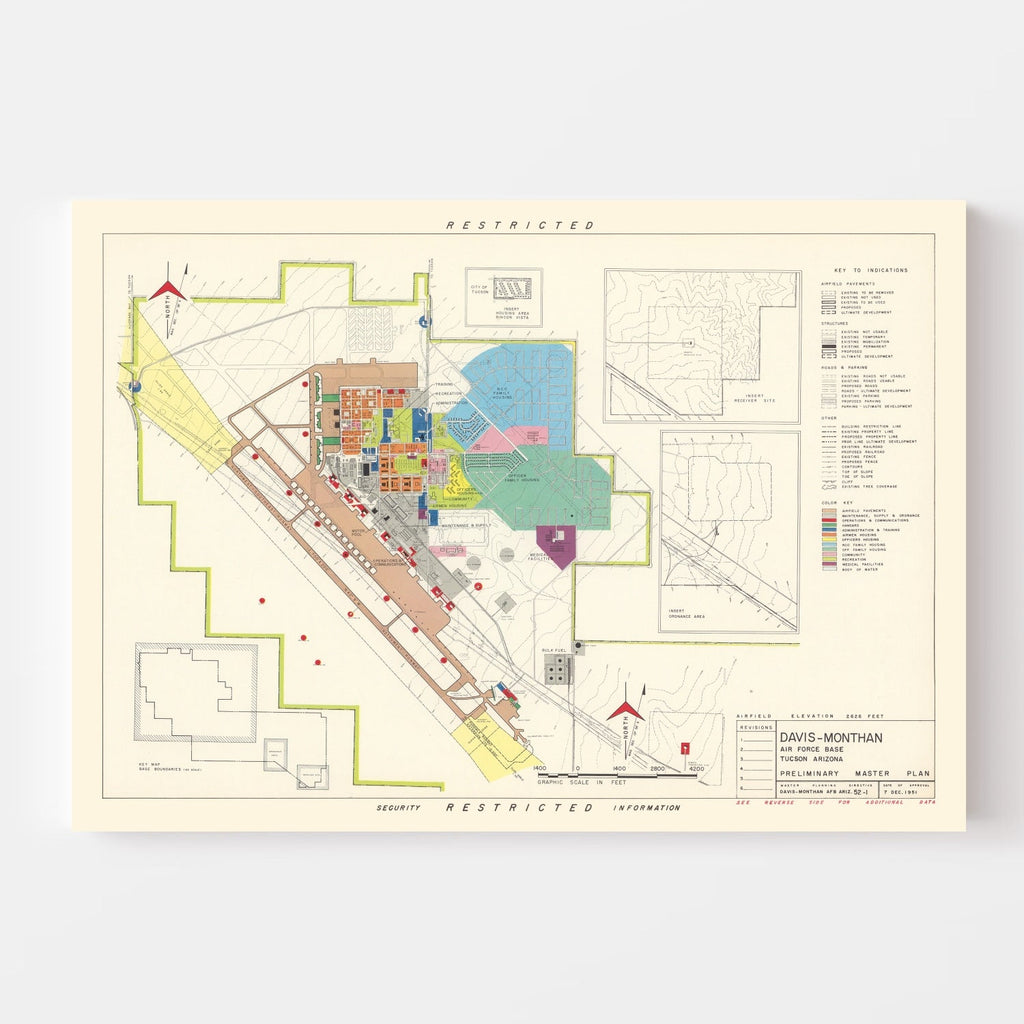 Vintage Map of Davis-Monthan Air Force Base, 1951