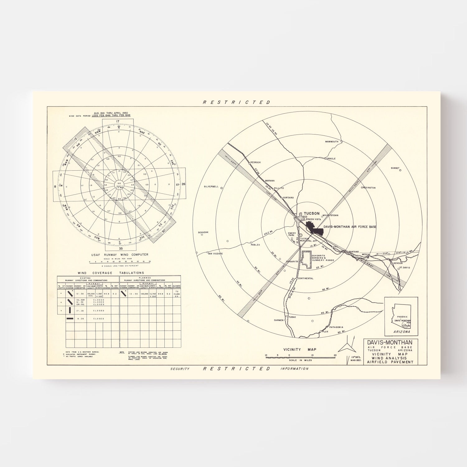 Vintage Map of the Davis-Monthan Air Force Base Vicinity, 1951