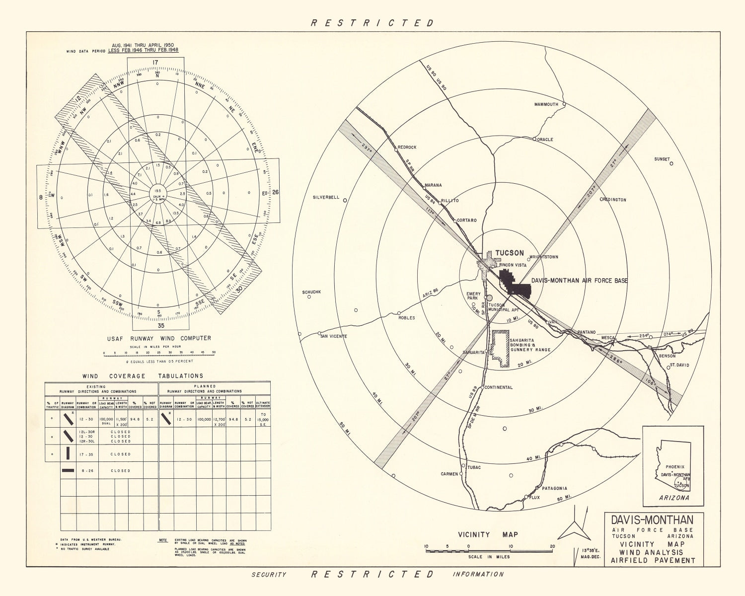 Vintage Map of the Davis-Monthan Air Force Base Vicinity, 1951