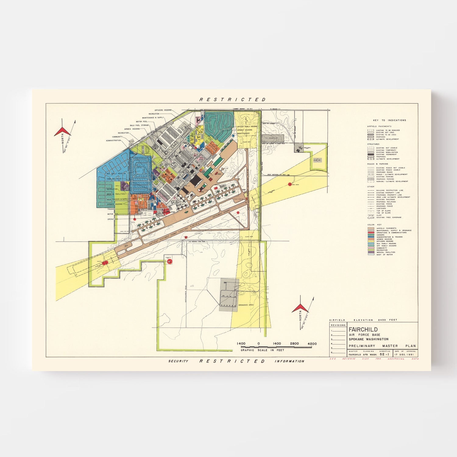 Vintage Map of Fairchild Air Force Base, 1951